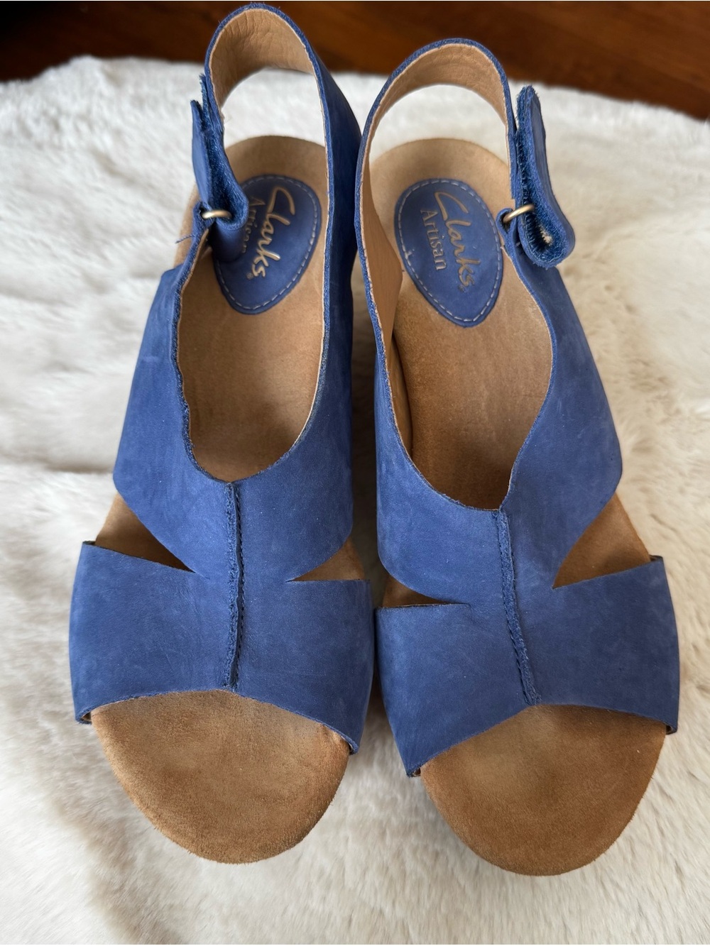 Clark’s Artisan Annadel Blue Suede Platform Sandals -size 7.5 - Picture 2 of 6